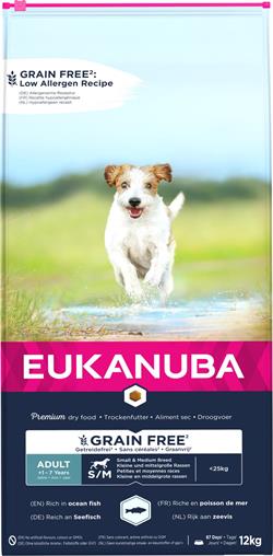 EUKANUBA Adult Small/Medium Grainfree (kornfri) med havfisk 12 kg